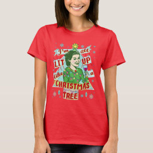 Funny Christmas Retro Drinking Humour Woman Lit Up T-Shirt