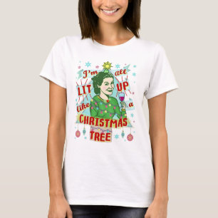 Funny Christmas Retro Lit Up Drinking Humour Woman T-Shirt