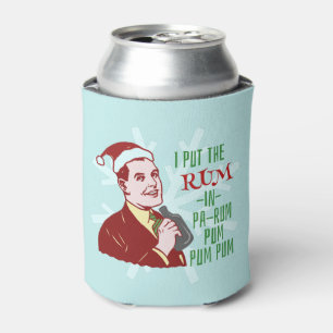 Funny Christmas Retro Rum Drinking Man Holiday Can Cooler