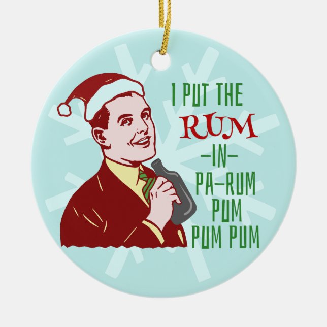 Funny Christmas Retro Rum Drinking Man Holiday Ceramic Tree Decoration (Front)
