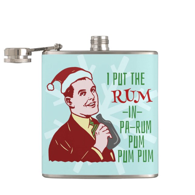 Funny Christmas Retro Rum Drinking Man Holiday Hip Flask (Opened)
