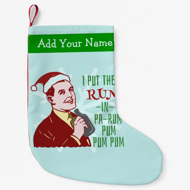Funny Christmas Retro Rum Drinking Man Holiday Small Christmas Stocking (Front)