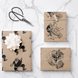 Funny Christmas Retro Vintage Santa Kraft Pattern Wrapping Paper Sheet