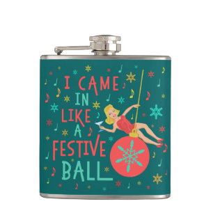 Funny Christmas Retro Woman on Festive Xmas Ball Hip Flask