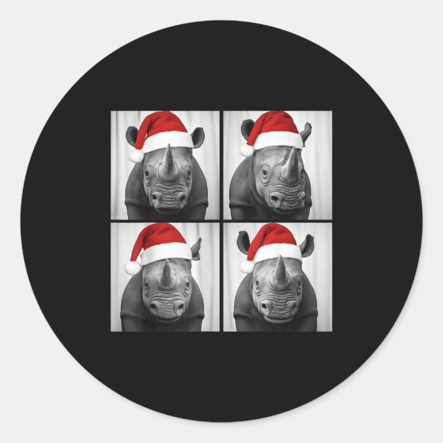 Funny Christmas Rhinoceros Santa Photo Booth Safar Classic Round Sticker (Front)