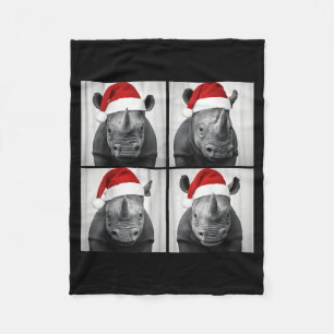 Funny Christmas Rhinoceros Santa Photo Booth Safar Fleece Blanket