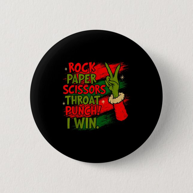Funny Christmas Rock Paper Scissors Throat Punch  6 Cm Round Badge (Front)