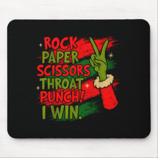 Funny Christmas Rock Paper Scissors Throat Punch  Mouse Mat