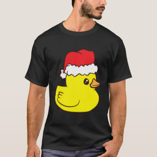 Funny Christmas Rubber Duck With Santa Hat Love Ru T-Shirt