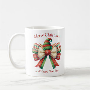 Funny Christmas rustic bow with elves hat Coffee Mug