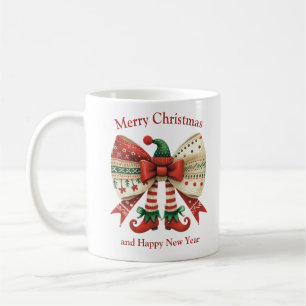 Funny Christmas rustic bow with elves hat Coffee Mug