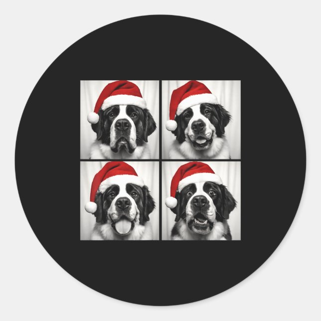 Funny Christmas Saint Bernard Santa Dog Lover Phot Classic Round Sticker (Front)