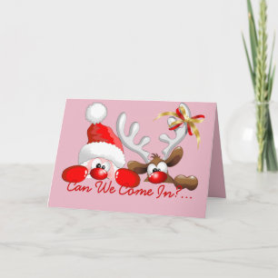 Funny Christmas Santa and Reindeer Cartoon Card