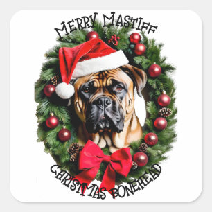Funny Christmas Santa Bull Mastiff Custom Personal Square Sticker