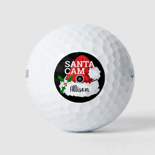 Funny Christmas Santa Cam Personalised Golfer Golf Balls (Front)