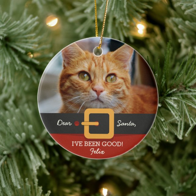 Funny Christmas Santa Cat Photo and Name Custom Ceramic Tree Decoration (Tree)