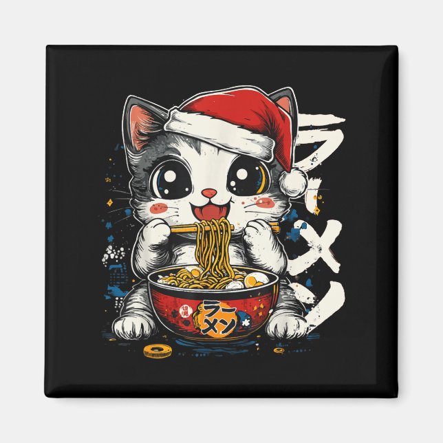 Funny Christmas Santa Cat Ramen Japanese Kawaii An Magnet (Front)