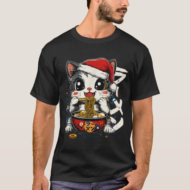Funny Christmas Santa Cat Ramen Japanese Kawaii An T-Shirt (Front)