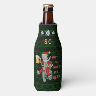 Funny Christmas Santa Claus Beer Humour Monogramme Bottle Cooler