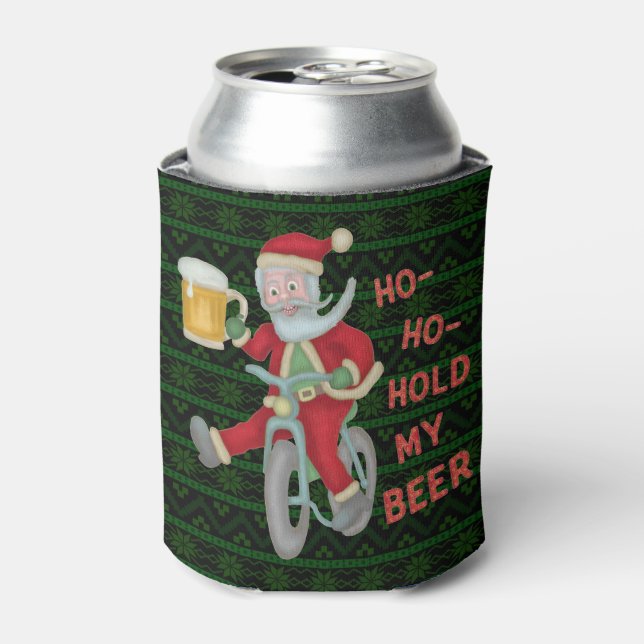 Funny Christmas Santa Claus Beer Humour Monogramme Can Cooler (Can Front)