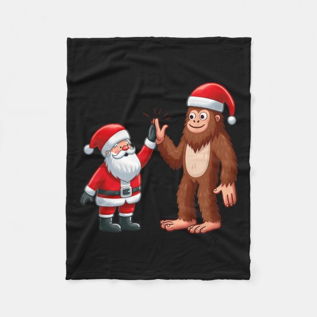 Funny Christmas Santa Claus Bigfoot High-fiving Xm Fleece Blanket (Front)