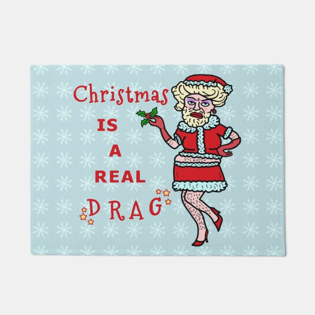 Funny Christmas Santa Claus Drag Bah Humbug Party Doormat (Front)