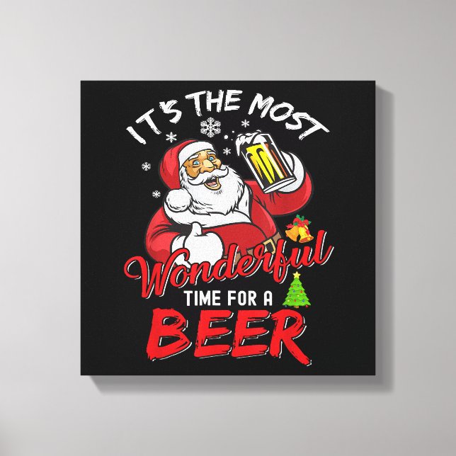 Funny Christmas Santa Claus Drinking Beer Wonderfu Canvas Print (Front)