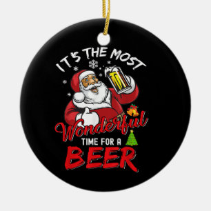 Funny Christmas Santa Claus Drinking Beer Wonderfu Ceramic Tree Decoration