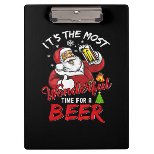 Funny Christmas Santa Claus Drinking Beer Wonderfu Clipboard
