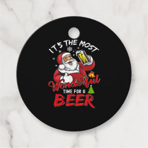 Funny Christmas Santa Claus Drinking Beer Wonderfu Favour Tags