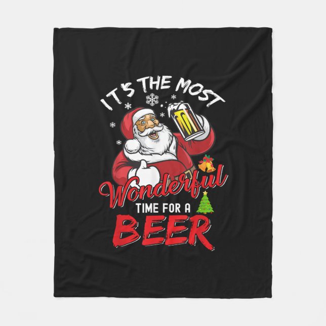 Funny Christmas Santa Claus Drinking Beer Wonderfu Fleece Blanket (Front)