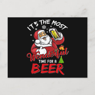 Funny Christmas Santa Claus Drinking Beer Wonderfu Holiday Postcard