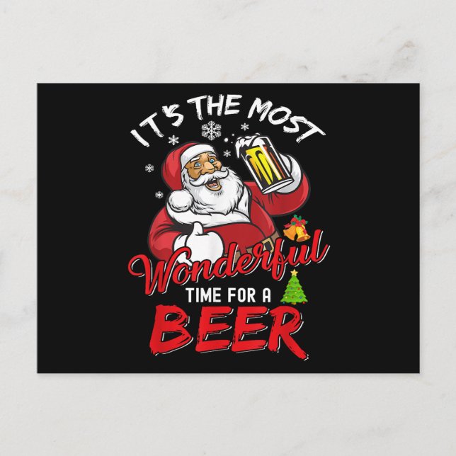 Funny Christmas Santa Claus Drinking Beer Wonderfu Holiday Postcard (Front)