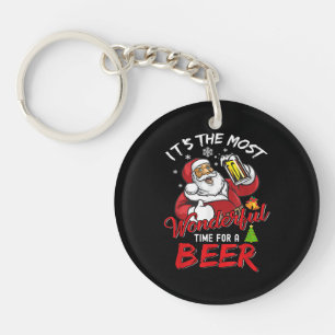 Funny Christmas Santa Claus Drinking Beer Wonderfu Key Ring