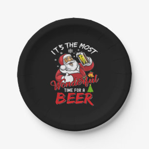 Funny Christmas Santa Claus Drinking Beer Wonderfu Paper Plate