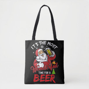 Funny Christmas Santa Claus Drinking Beer Wonderfu Tote Bag