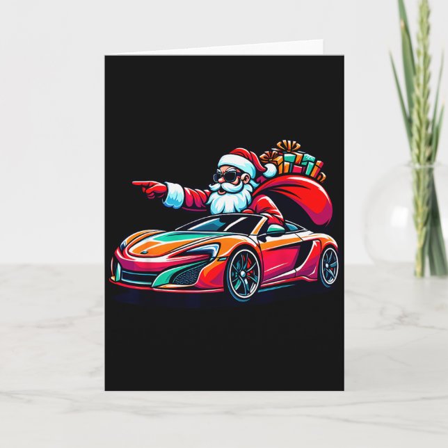 Funny Christmas Santa Claus Driving Srt Car Xmas P Card (Front)