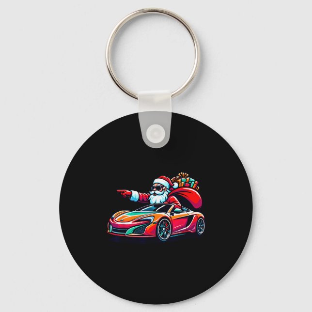 Funny Christmas Santa Claus Driving Srt Car Xmas P Key Ring (Front)