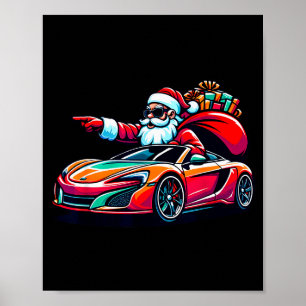 Funny Christmas Santa Claus Driving Srt Car Xmas P Poster