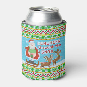 Funny Christmas Santa Claus Flashing Thru Snow Can Cooler