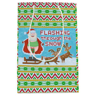 Funny Christmas   Santa Claus Flashing Thru Snow Medium Gift Bag