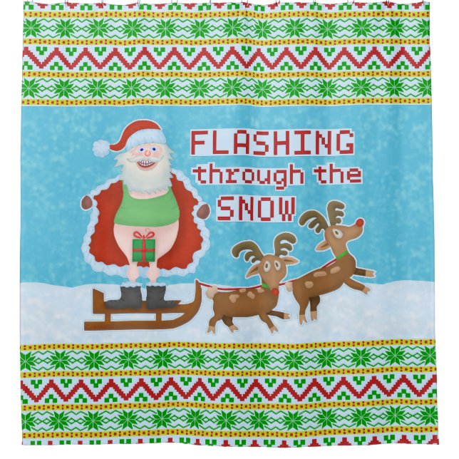 Funny Christmas | Santa Claus Flashing Thru Snow Shower Curtain (Front)