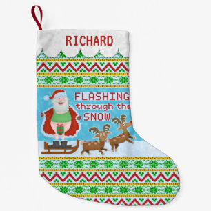 Funny Christmas   Santa Claus Flashing Thru Snow Small Christmas Stocking