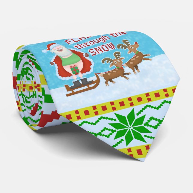 Funny Christmas | Santa Claus Flashing Thru Snow Tie (Rolled)