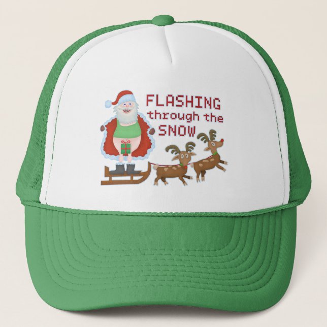 Funny Christmas Santa Claus Flashing Thru the Snow Trucker Hat (Front)