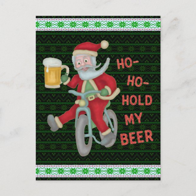 Funny Christmas Santa Claus Hold My Beer Humour Postcard (Front)