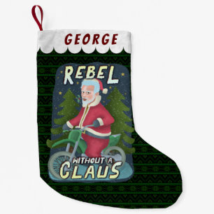Funny Christmas Santa Claus Humor Motorcycle Rebel Small Christmas Stocking