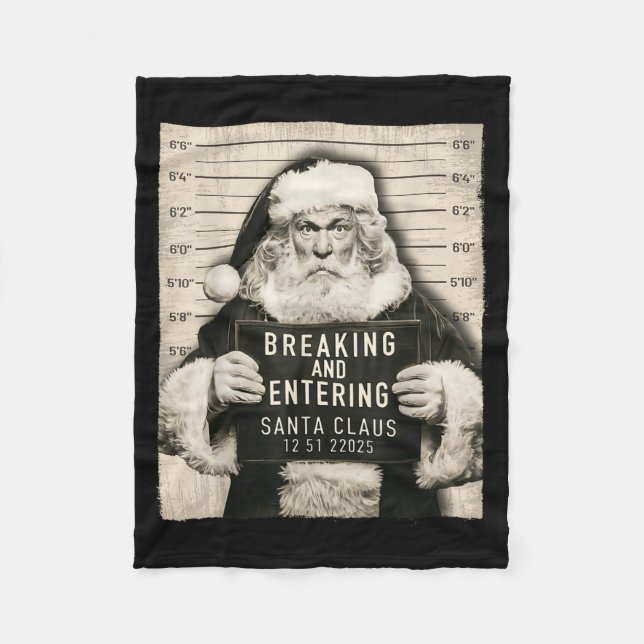Funny Christmas Santa Claus Humor Mugshot Xmas Men Fleece Blanket (Front)