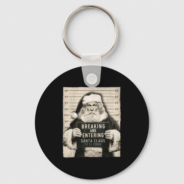 Funny Christmas Santa Claus Humor Mugshot Xmas Men Key Ring (Front)