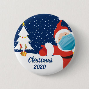 Funny Christmas Santa Claus in Face Mask 6 Cm Round Badge